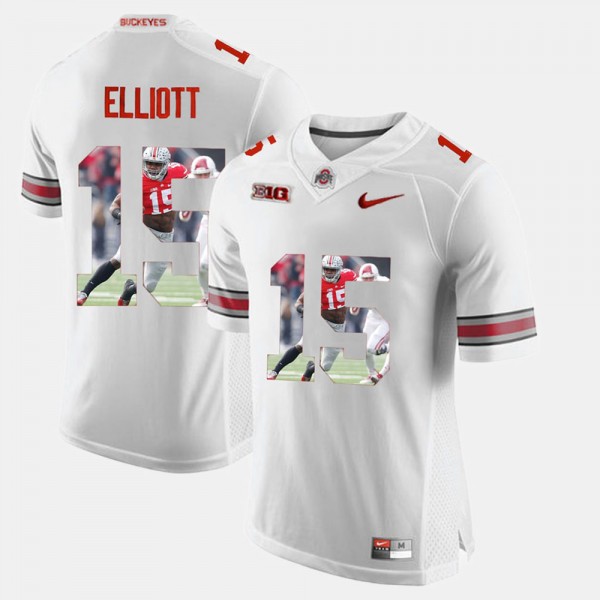 Ohio State Buckeyes Ezekiel Elliott Men's #15 White Pictorial Fashion College Football Jersey 2404JJJB4